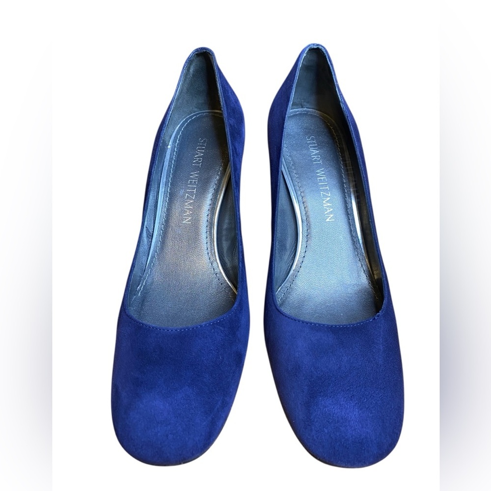 Stuart Weitzman MaryMid Navy Blue Suede Block Heel Pump Women’s Size 7.5 - Picture 3 of 11